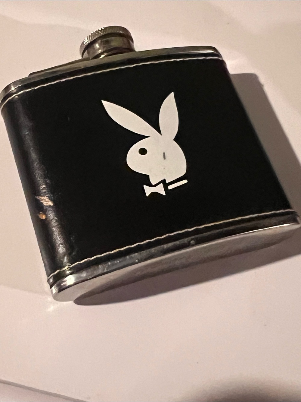 Playboy Black Leatherette Flask - Icon Logo Hip Flask